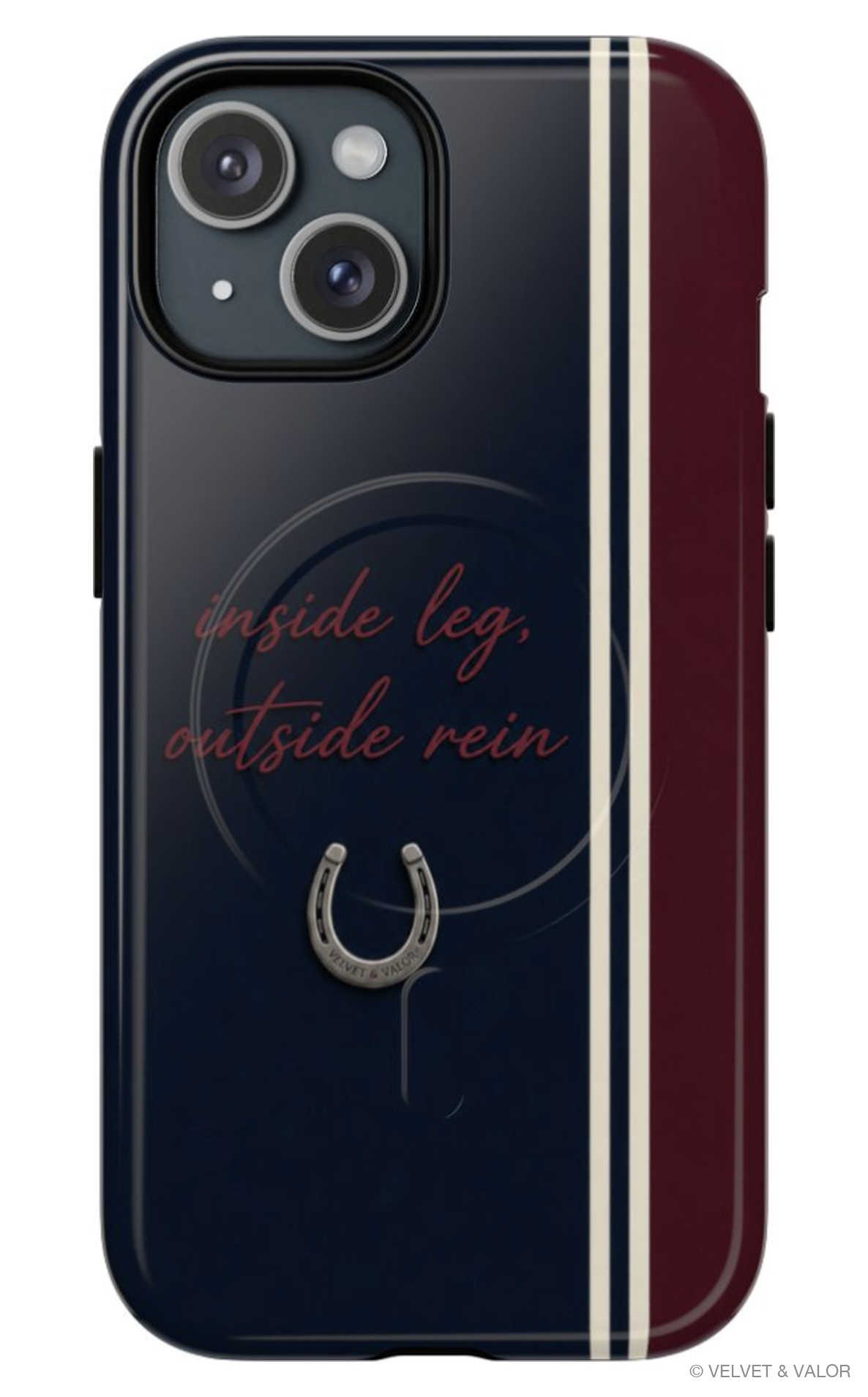 The Rider's Motto Navy & Burgundy horse iPhone case