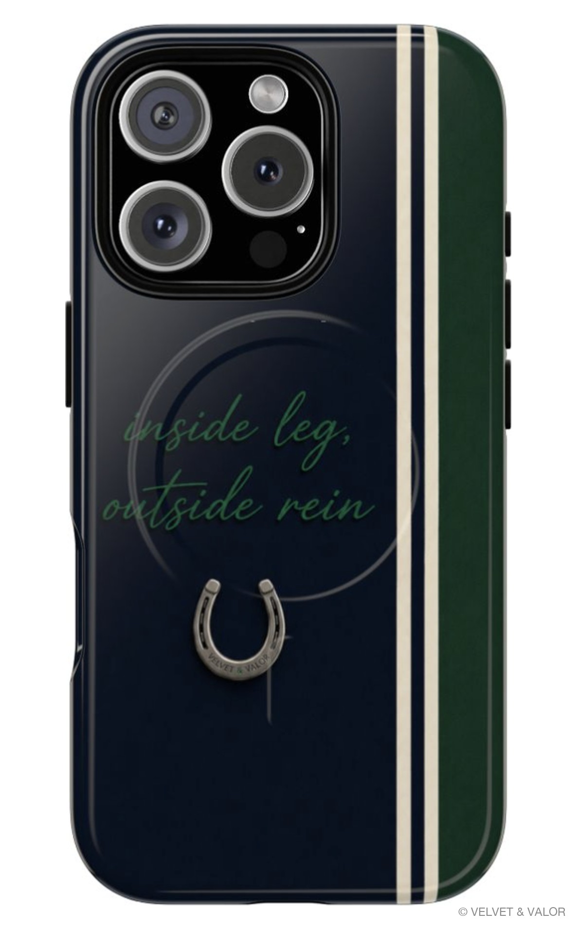 The Rider's Motto Navy & Emerald Green horse iPhone case