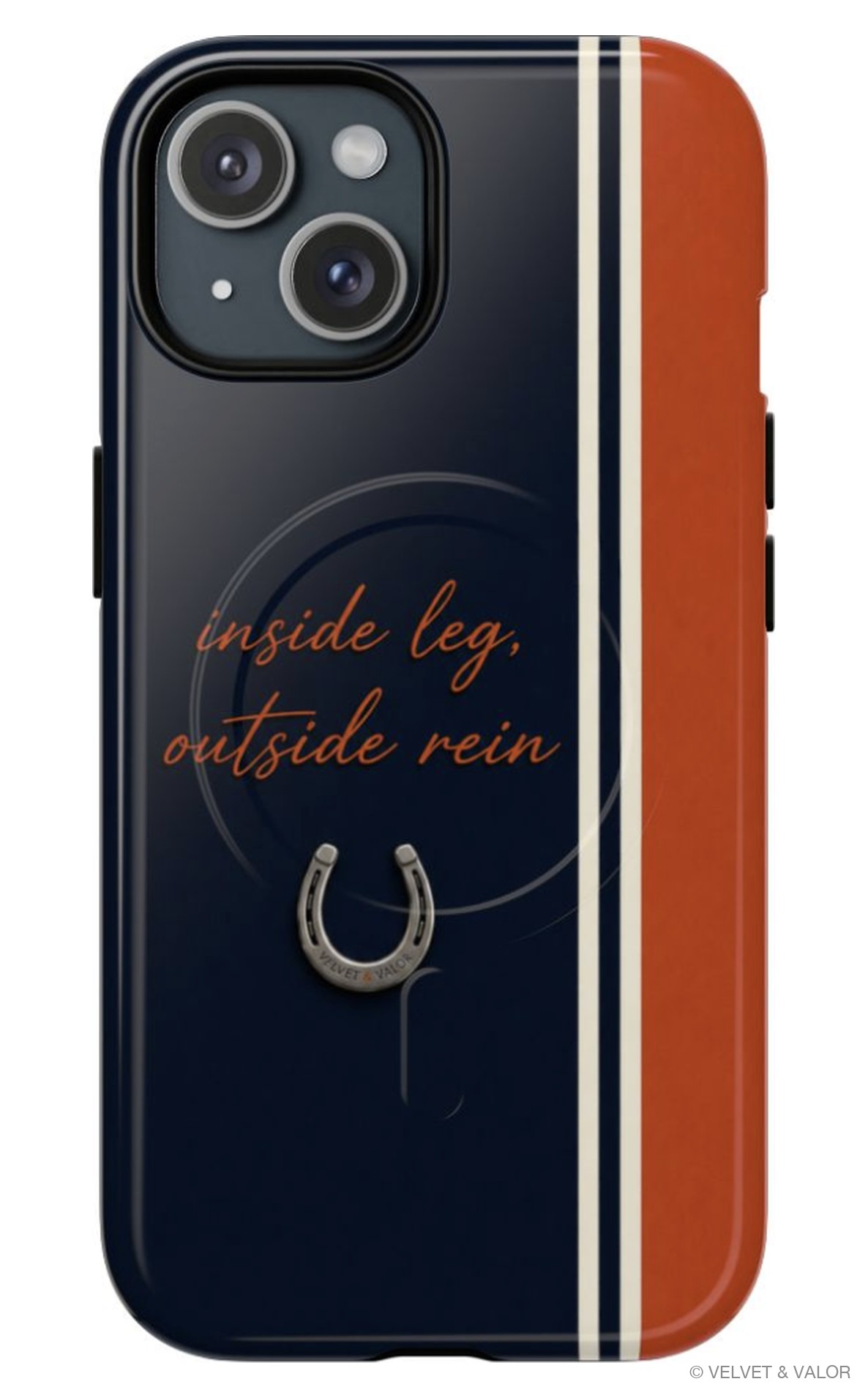 The Rider's Motto Navy & Orange horse iPhone case