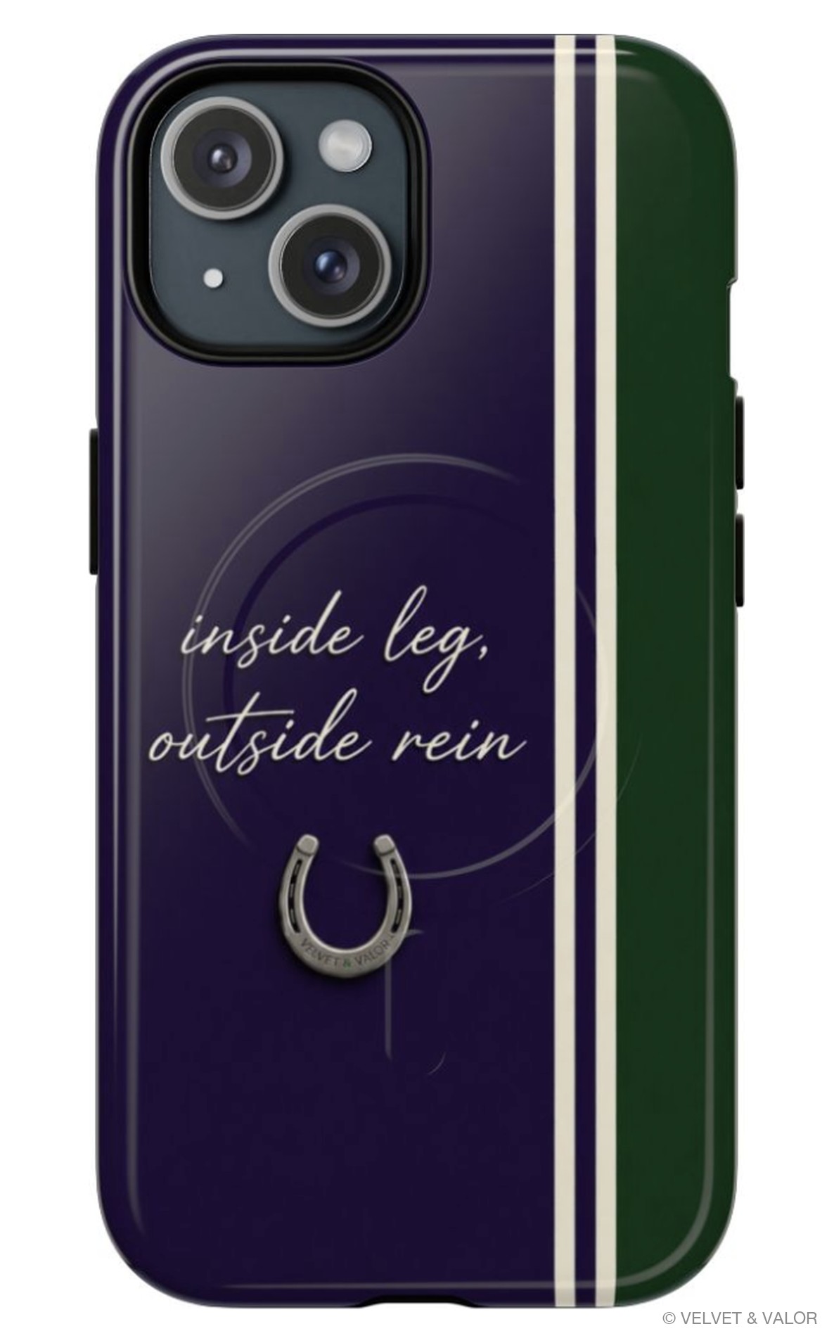 The Rider's Motto Purple & Green horse iPhone case